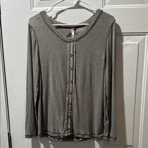 Gray Long Sleeve Faux Button-Up Top